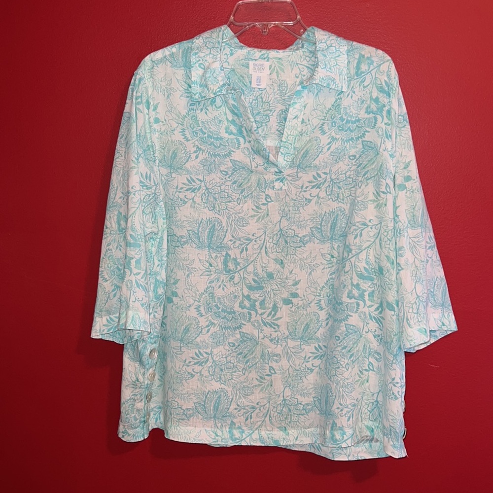 Sigrid Olsen 100% Linen Tunic Top Sz 1X